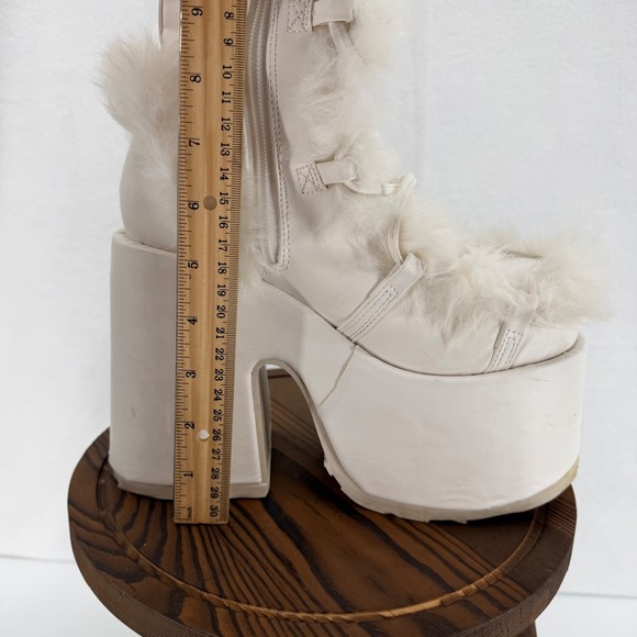 Demonia Camel - 311 Vegan Platform Boots Size 7 White Faux Fur Festival Rave - Picture 12 of 14